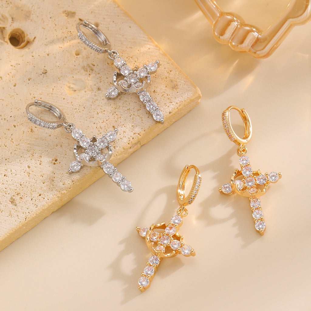 Sparkling Crystal Cross Hoop Earrings