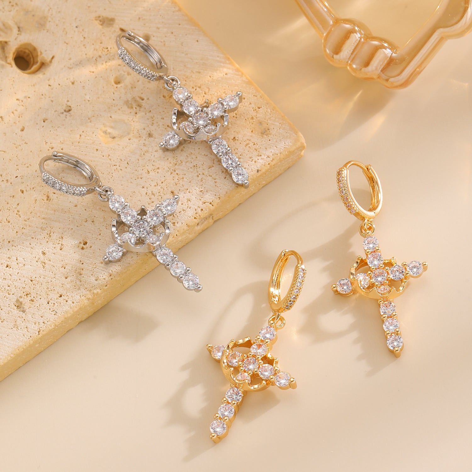 Sparkling Crystal Cross Hoop Earrings
