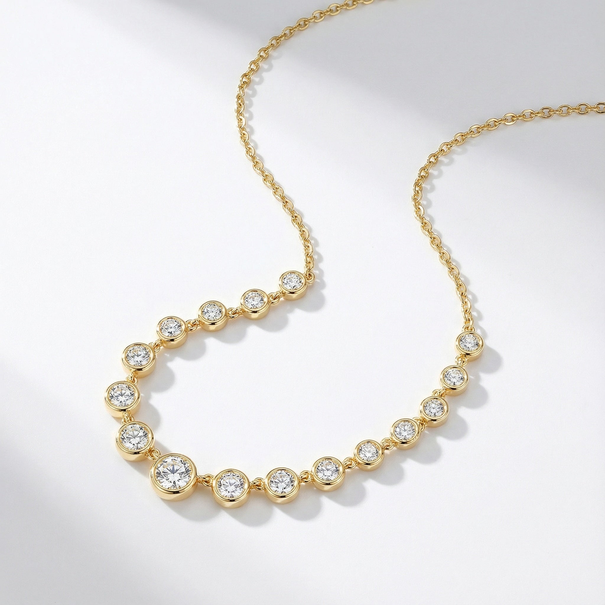Starlight Cascade 18K Yellow Gold White Diamond Necklace