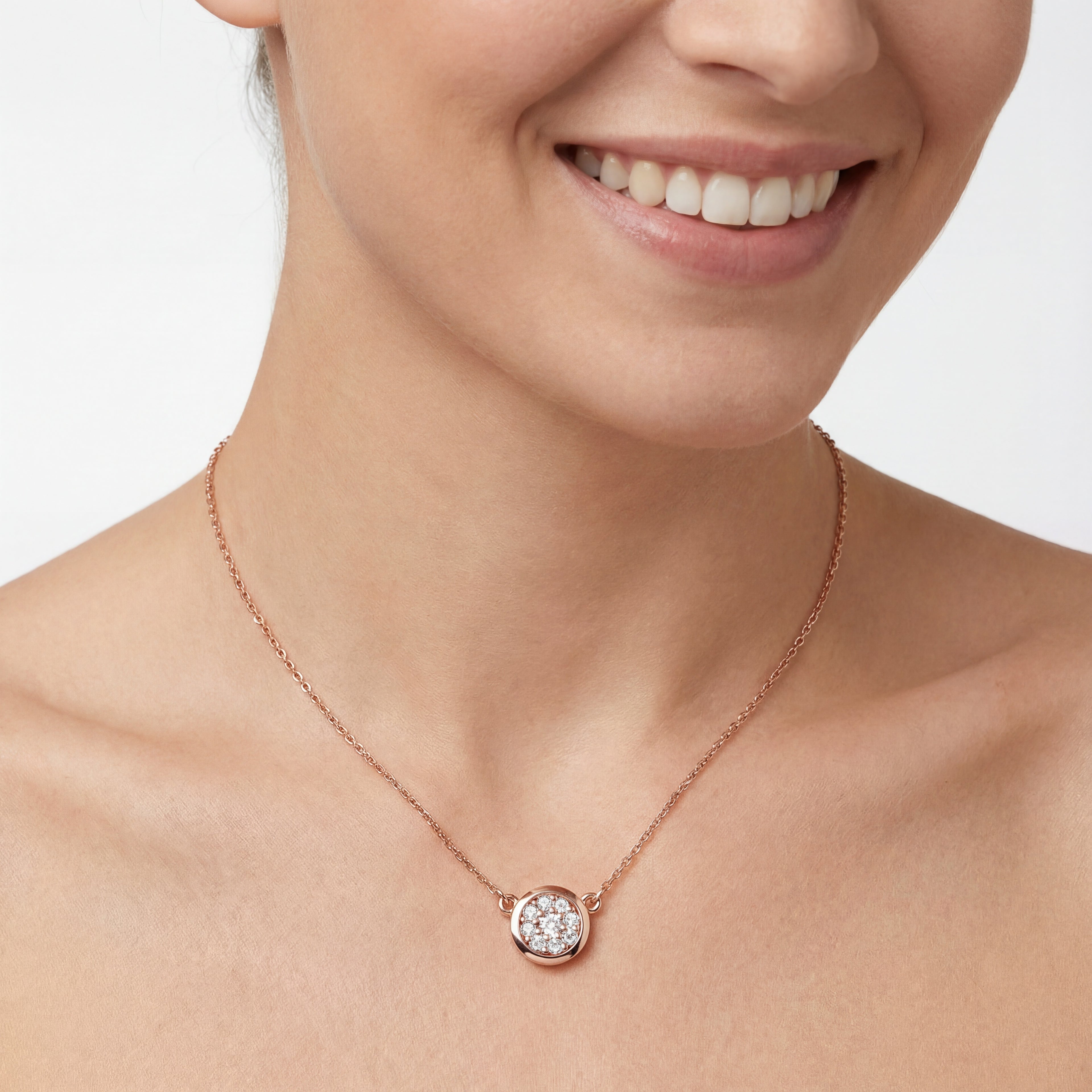 Blossom Heart 18K Rose Gold White Diamond Necklace