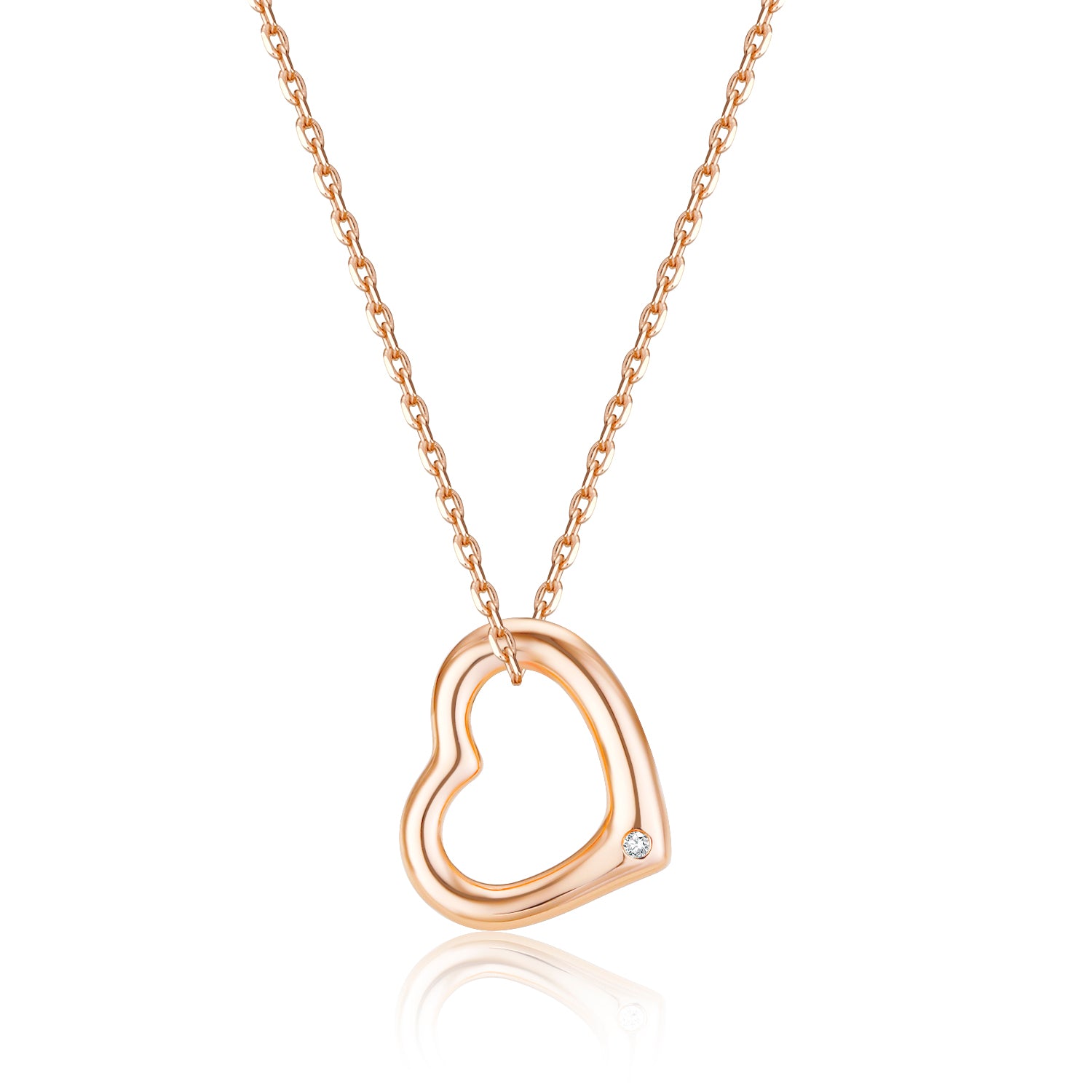 Heart Ripple S925 Rose Gold White Diamond Necklace