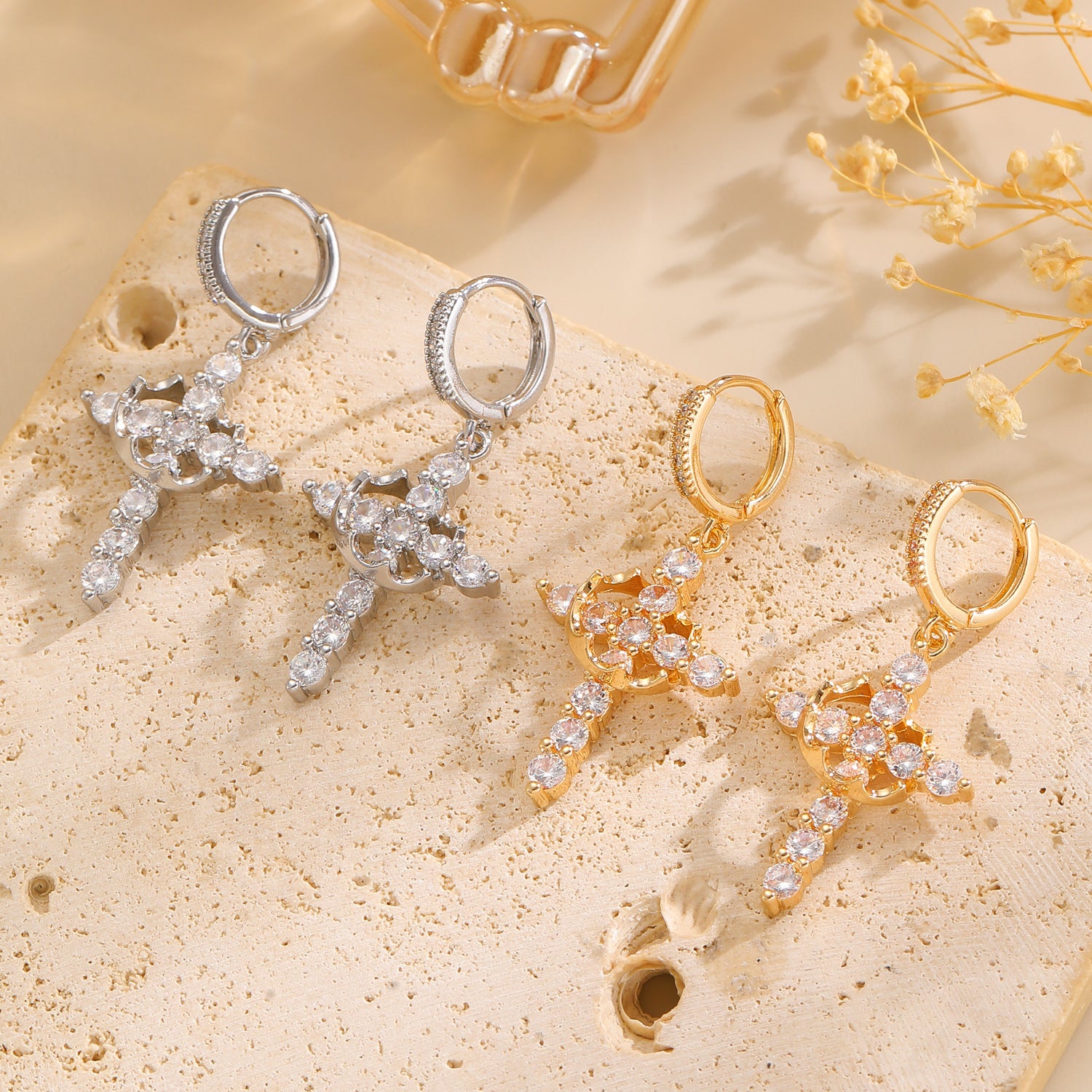 Sparkling Crystal Cross Hoop Earrings
