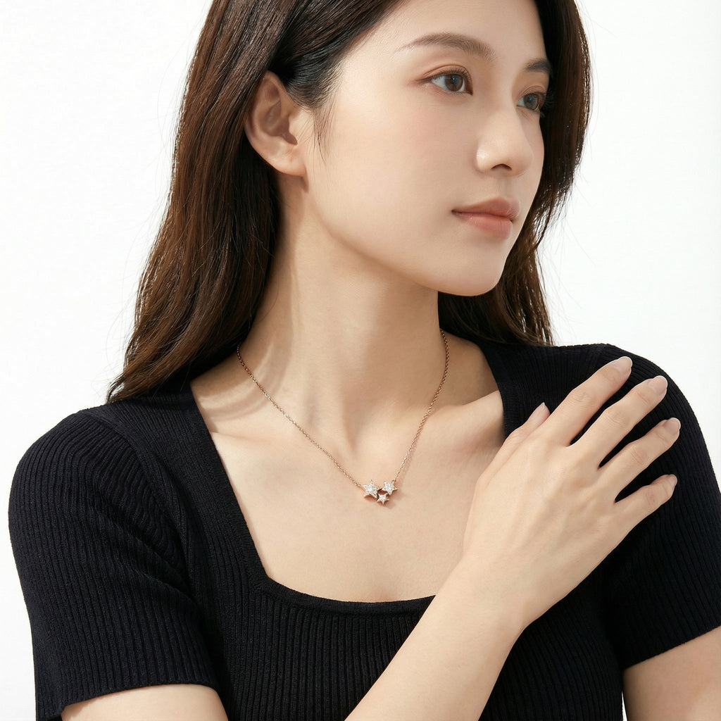Star Wish 18K Rose Gold White Diamond Necklace