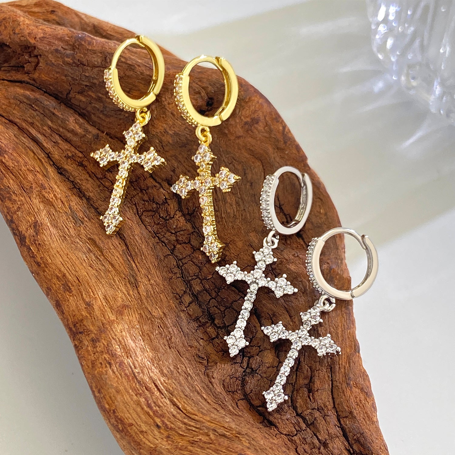 Sparkling Crystal Cross Hoop Earrings