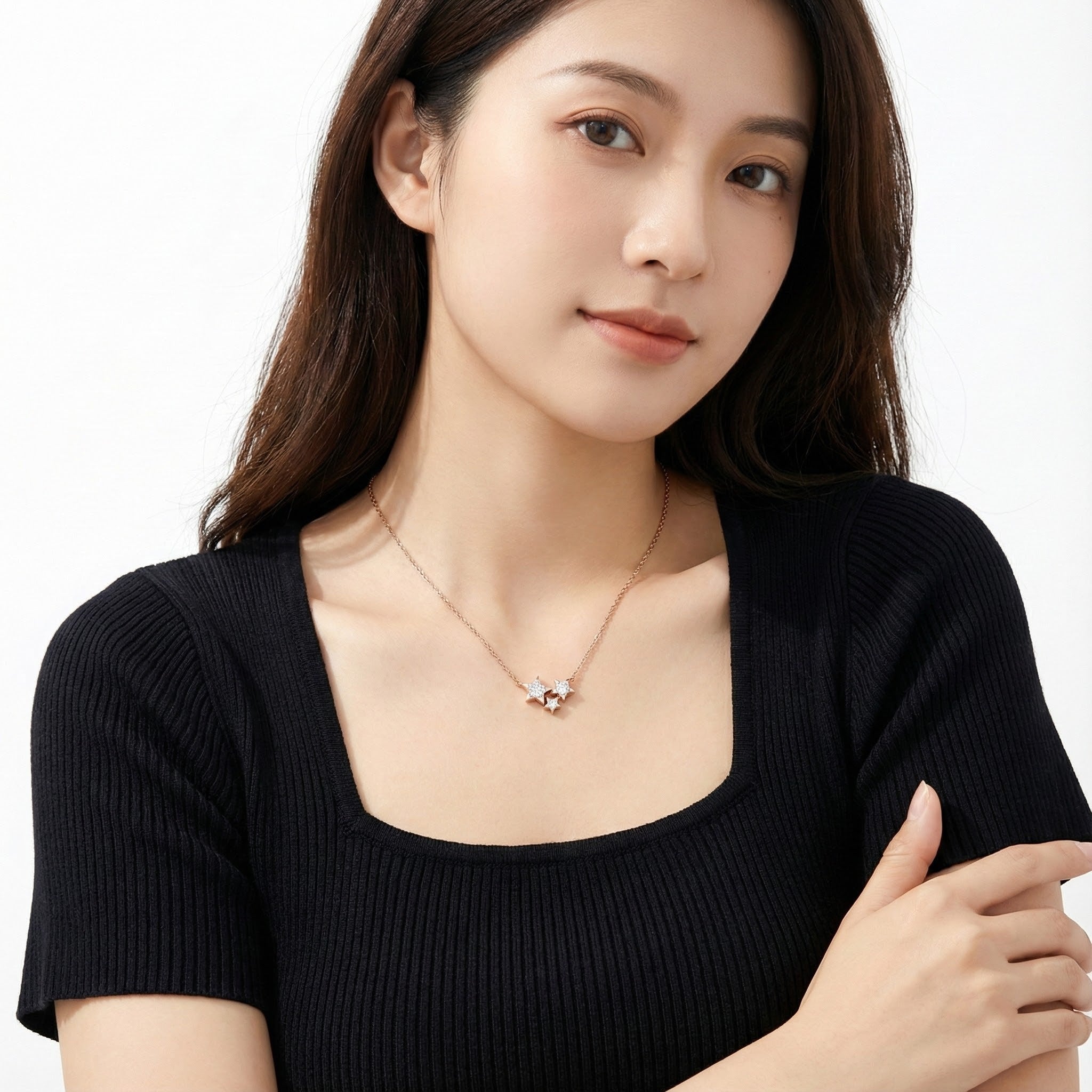 Star Wish 18K Rose Gold White Diamond Necklace