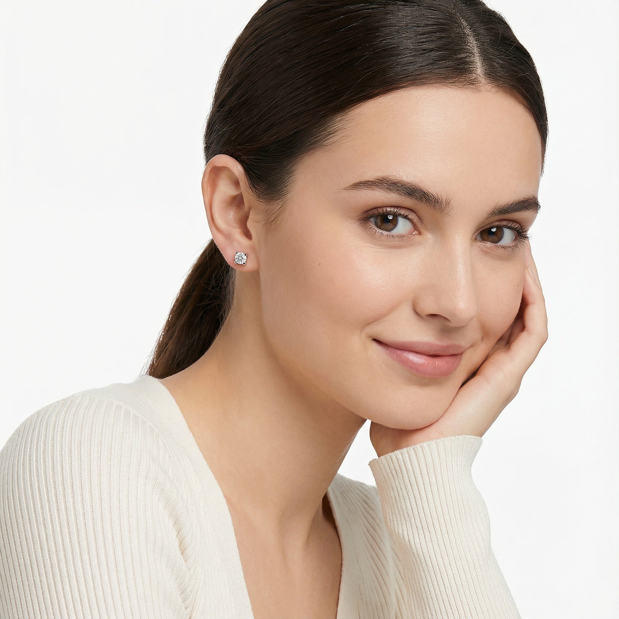 Twin Stars Brilliance 18K White Gold Lab-Grown Diamond Stud Earrings