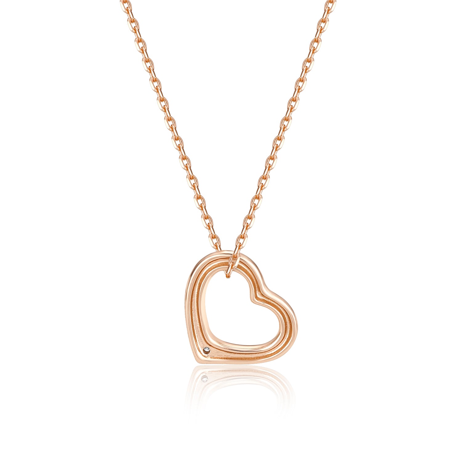Heart Ripple S925 Rose Gold White Diamond Necklace