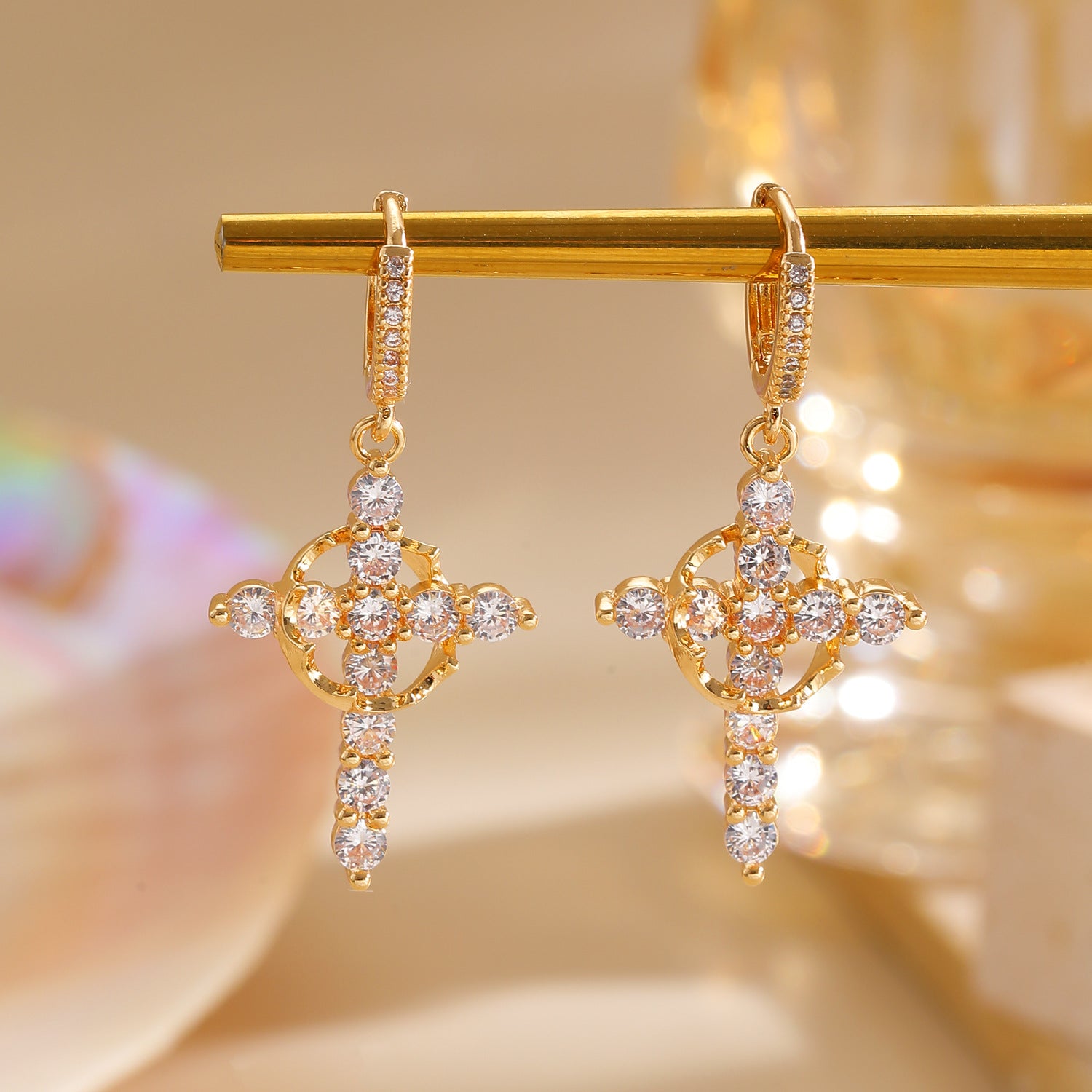 Sparkling Crystal Cross Hoop Earrings