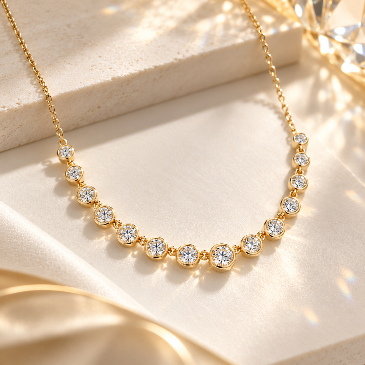 Starlight Cascade 18K Yellow Gold White Diamond Necklace