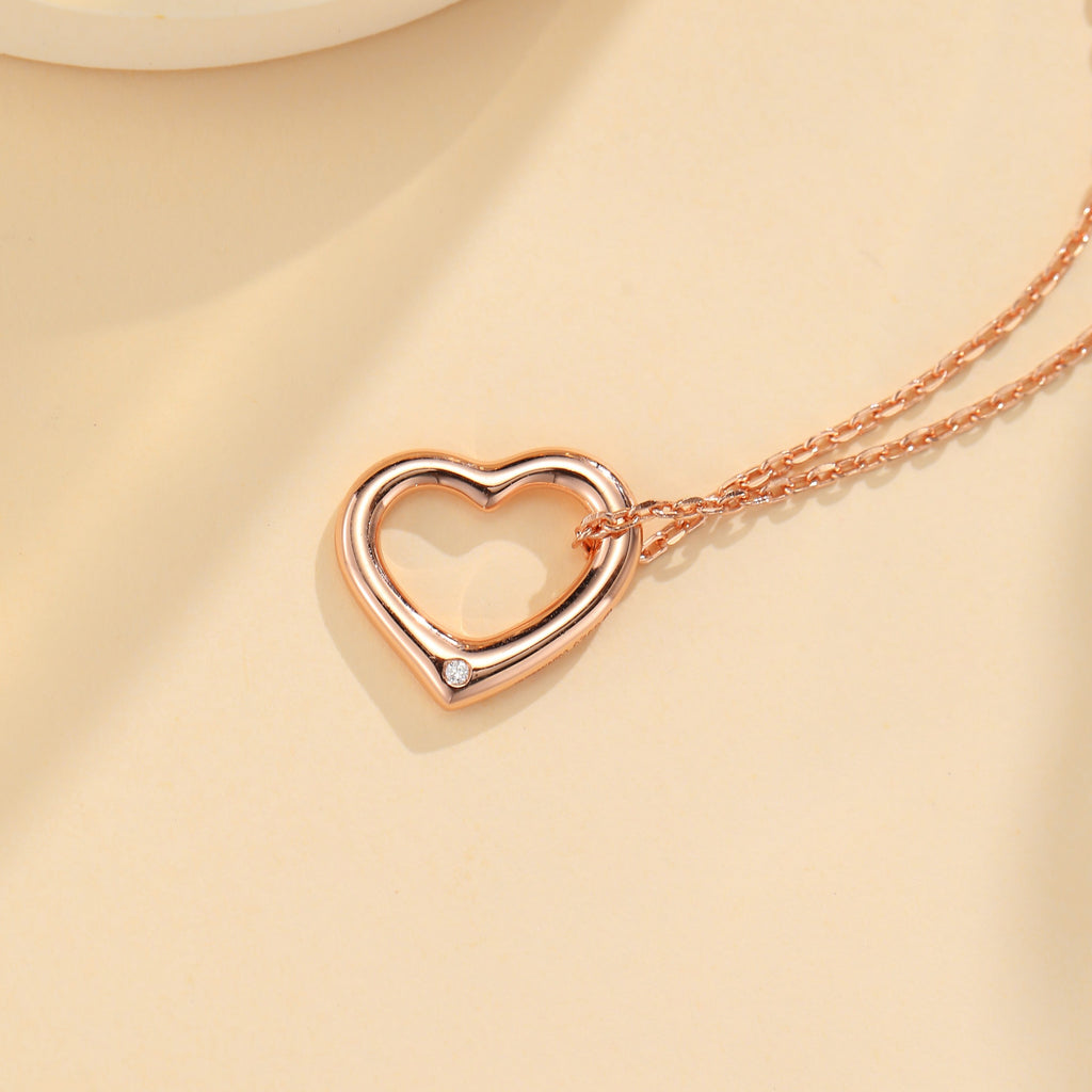 Heart Ripple S925 Rose Gold White Diamond Necklace