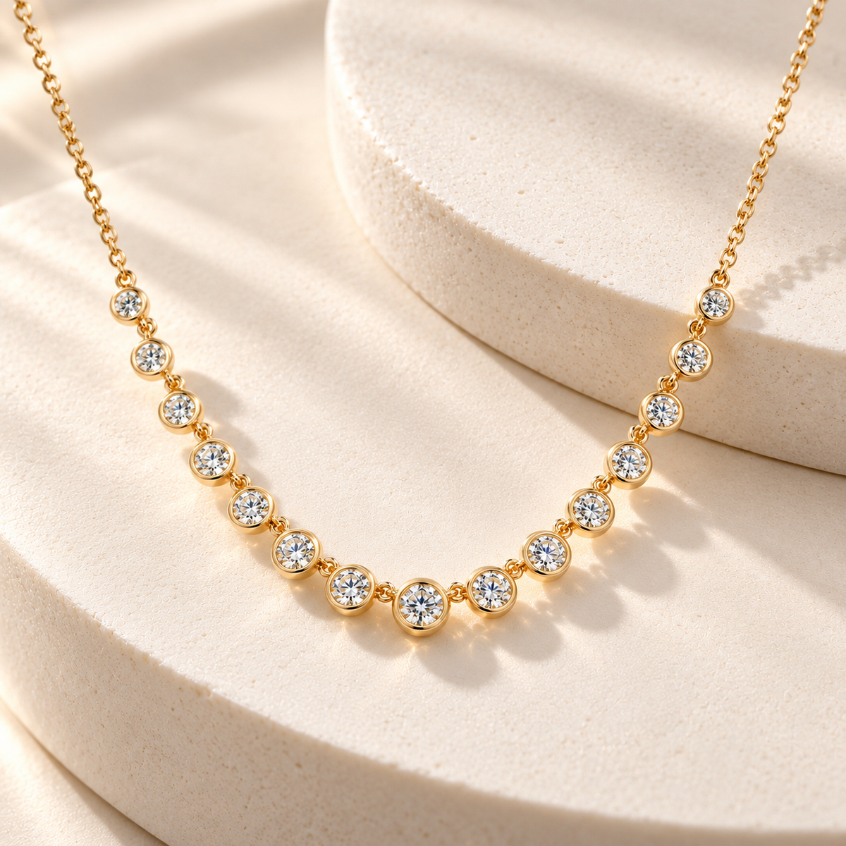 Starlight Cascade 18K Yellow Gold White Diamond Necklace