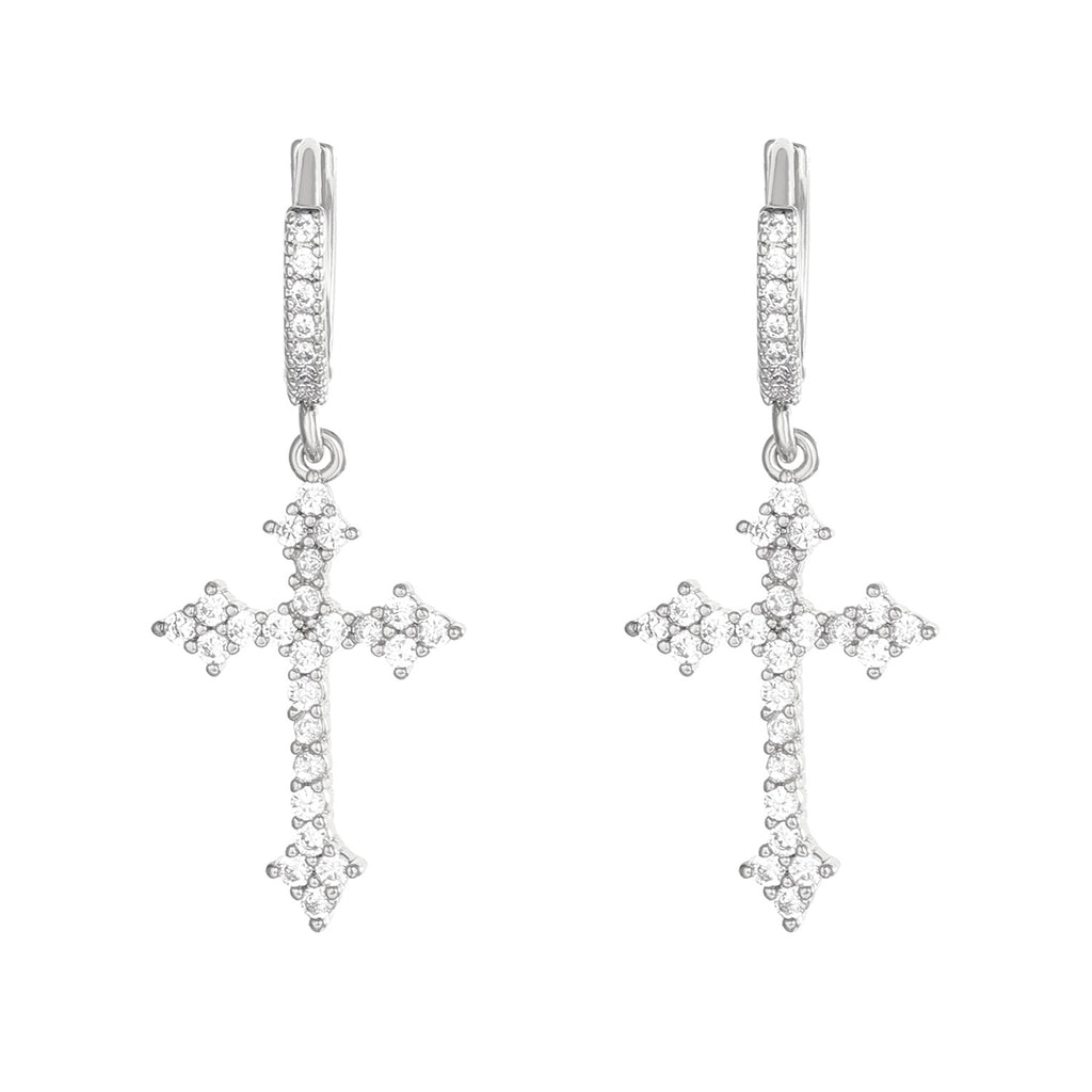 Sparkling Crystal Cross Hoop Earrings