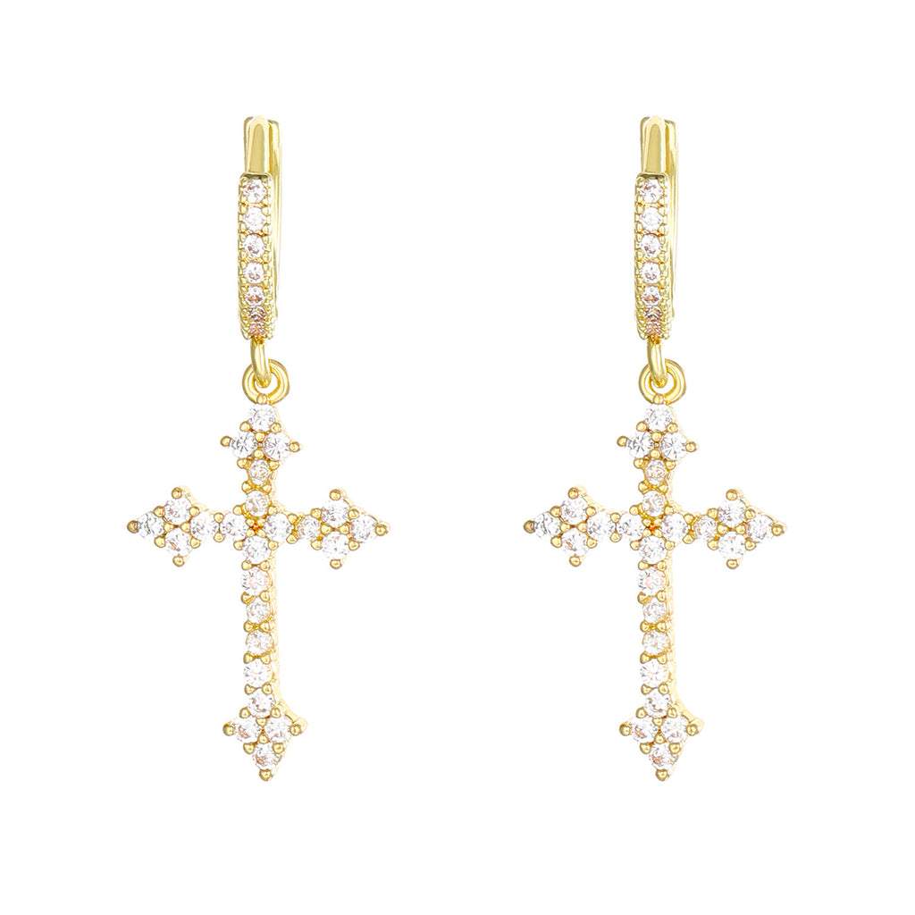 Sparkling Crystal Cross Hoop Earrings