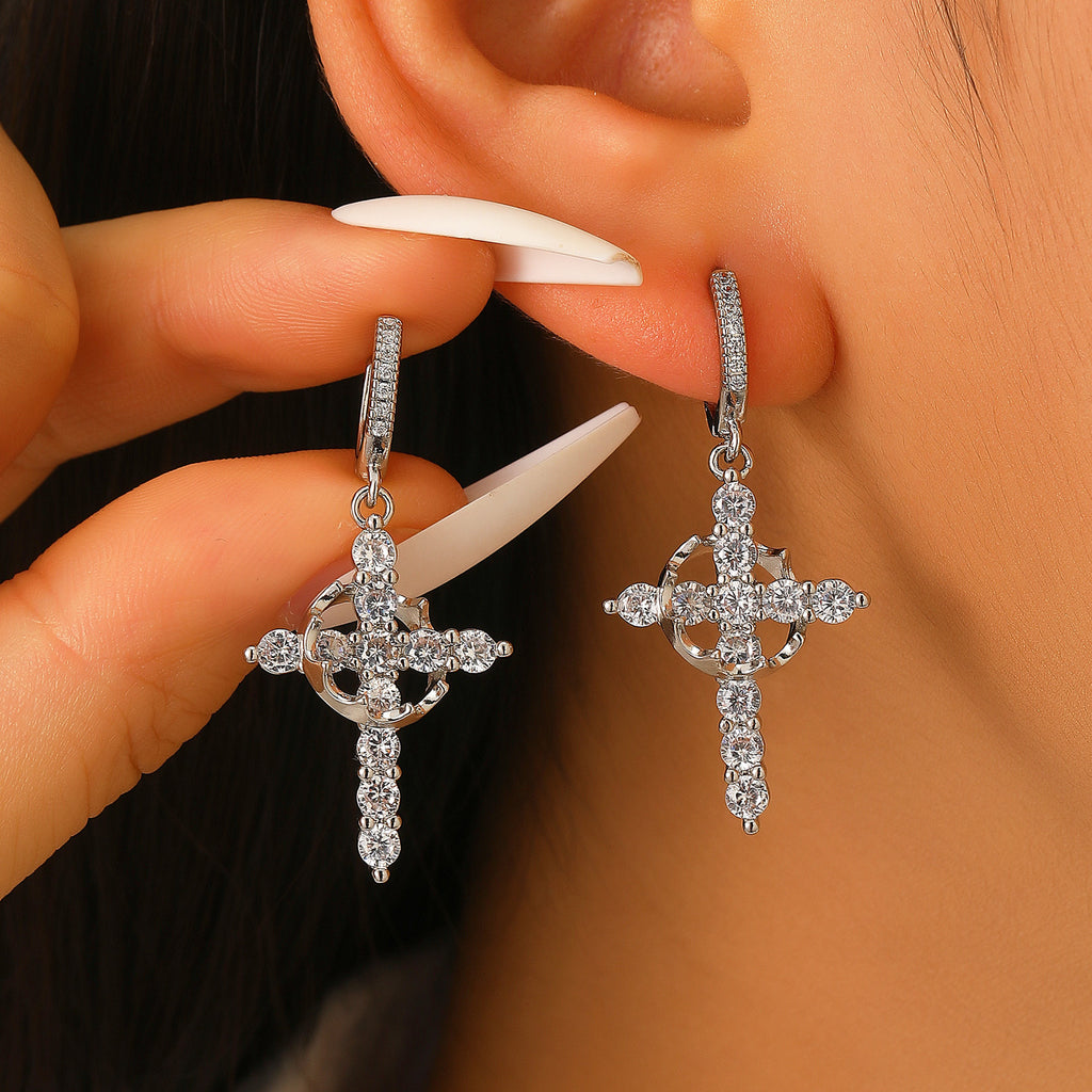 Sparkling Crystal Cross Hoop Earrings