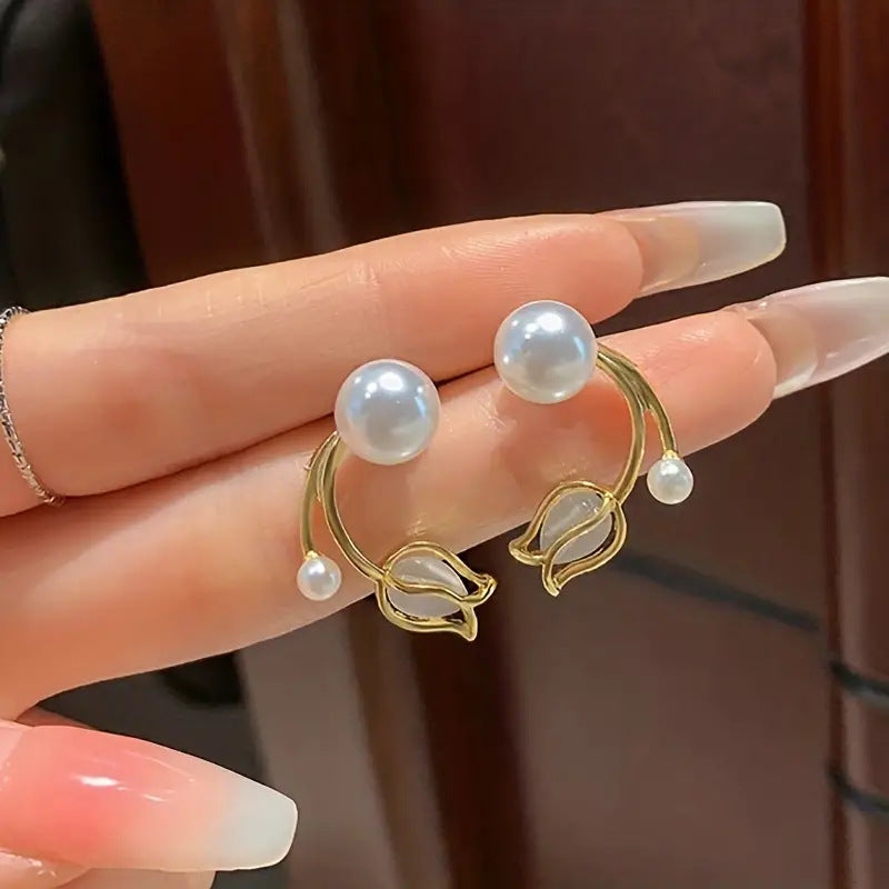 Pearl Flower Ear Jacket Earrings